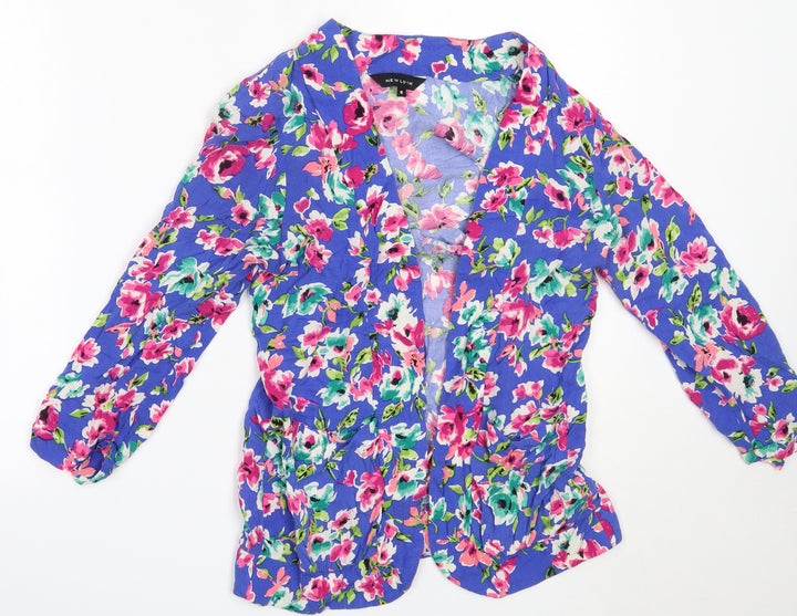 New Look Womens Blue Floral  Jacket Blazer Size 8