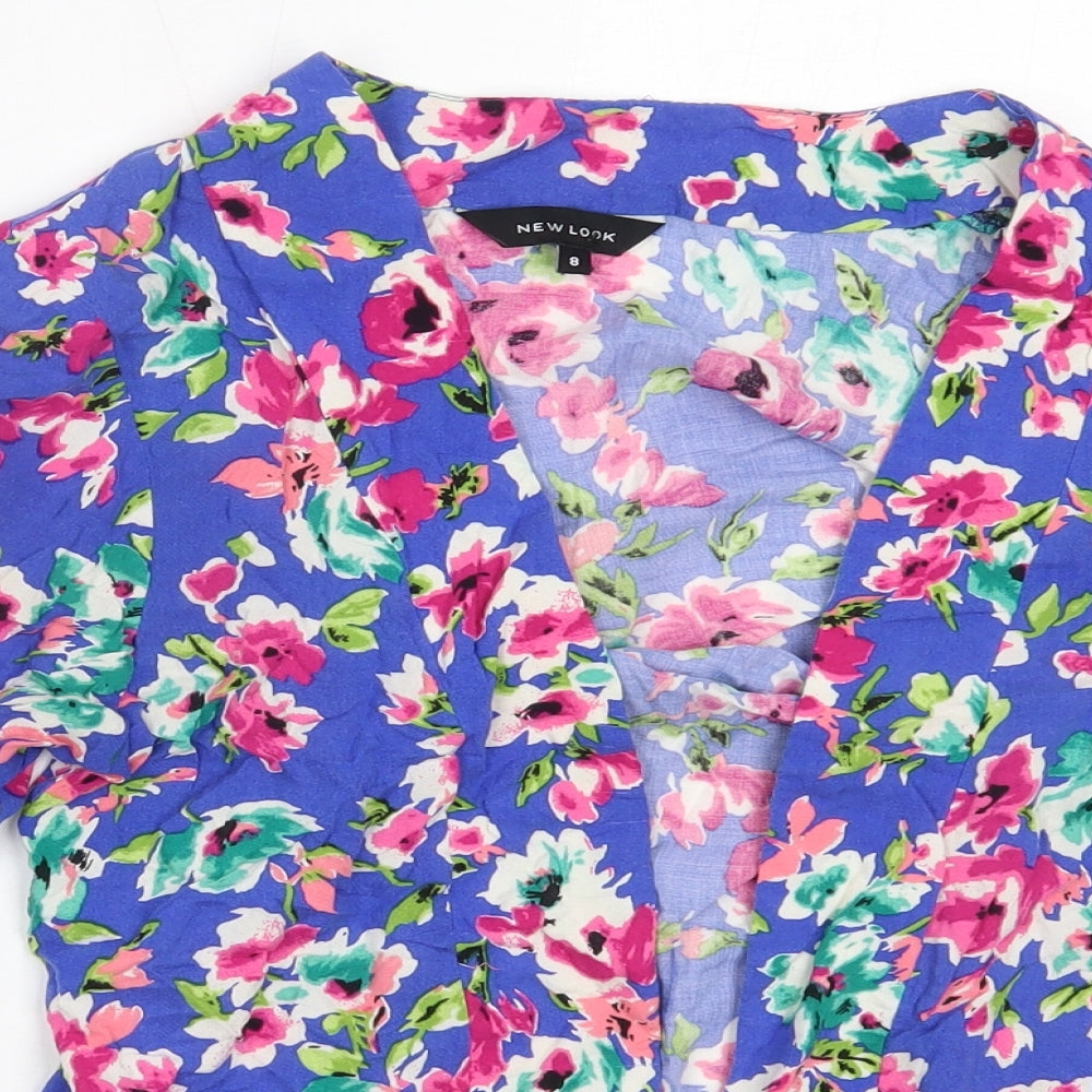 New Look Womens Blue Floral  Jacket Blazer Size 8