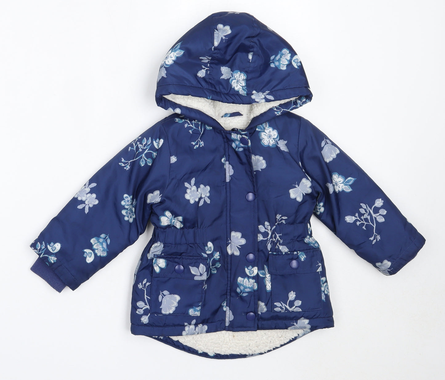 Nutmeg Girls Blue Floral  Parka Coat Size 18-24 Months