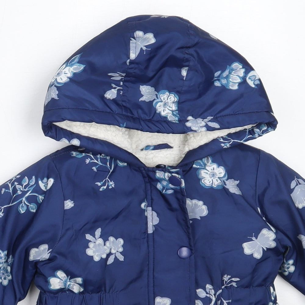Nutmeg Girls Blue Floral  Parka Coat Size 18-24 Months