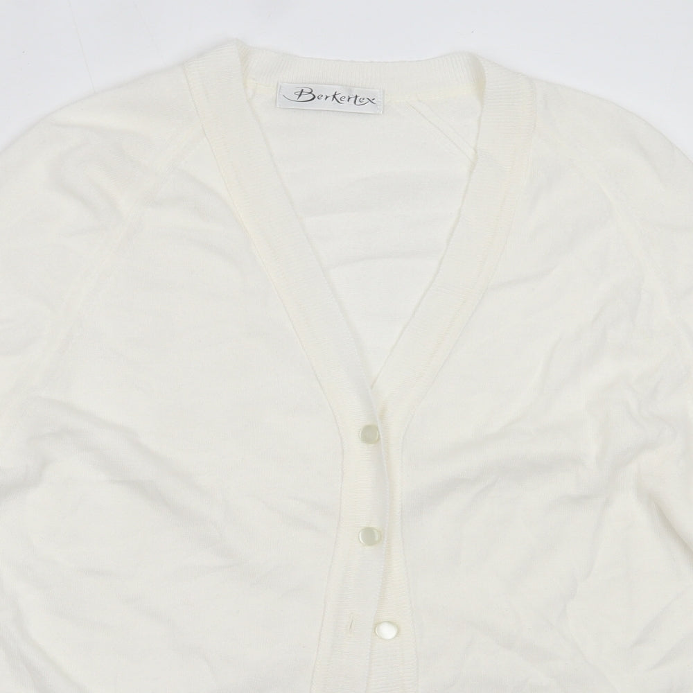 Berkertex Womens White V-Neck  Acrylic Cardigan Jumper Size 18