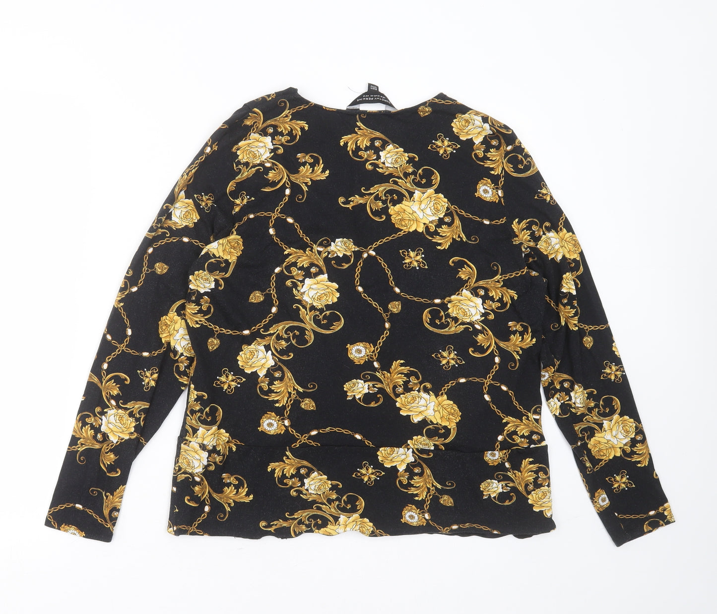 Dorothy Perkins Womens Black Floral Viscose Basic Blouse Size 14 V-Neck