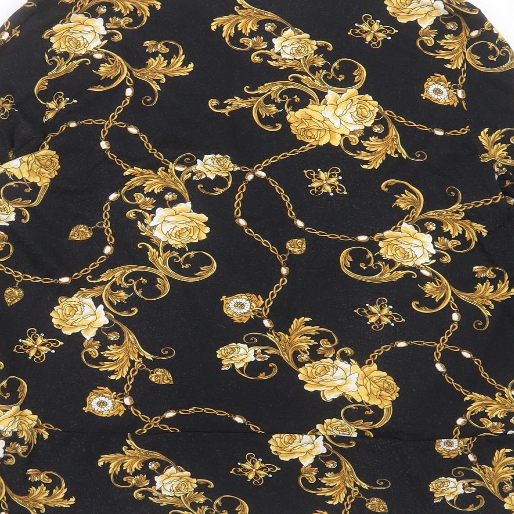 Dorothy Perkins Womens Black Floral Viscose Basic Blouse Size 14 V-Neck