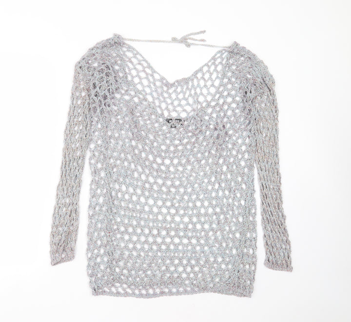Missguided Womens Blue Round Neck Geometric Polyester Pullover Jumper Size 10