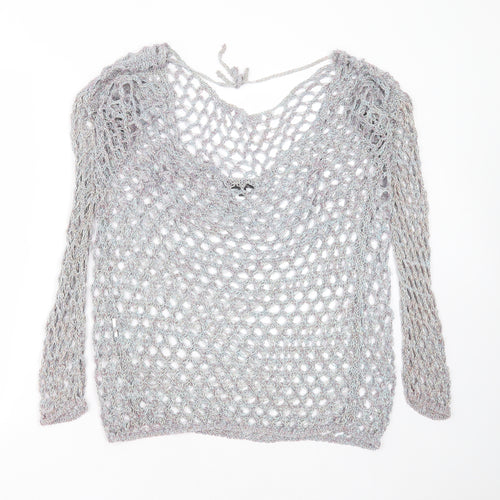 Missguided Womens Blue Round Neck Geometric Polyester Pullover Jumper Size 10
