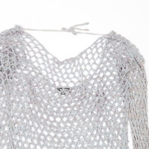 Missguided Womens Blue Round Neck Geometric Polyester Pullover Jumper Size 10