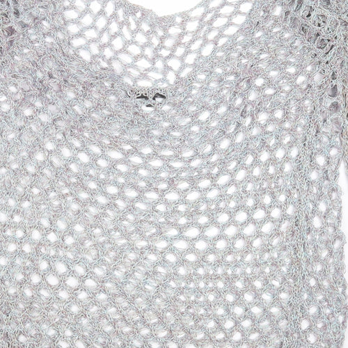 Missguided Womens Blue Round Neck Geometric Polyester Pullover Jumper Size 10