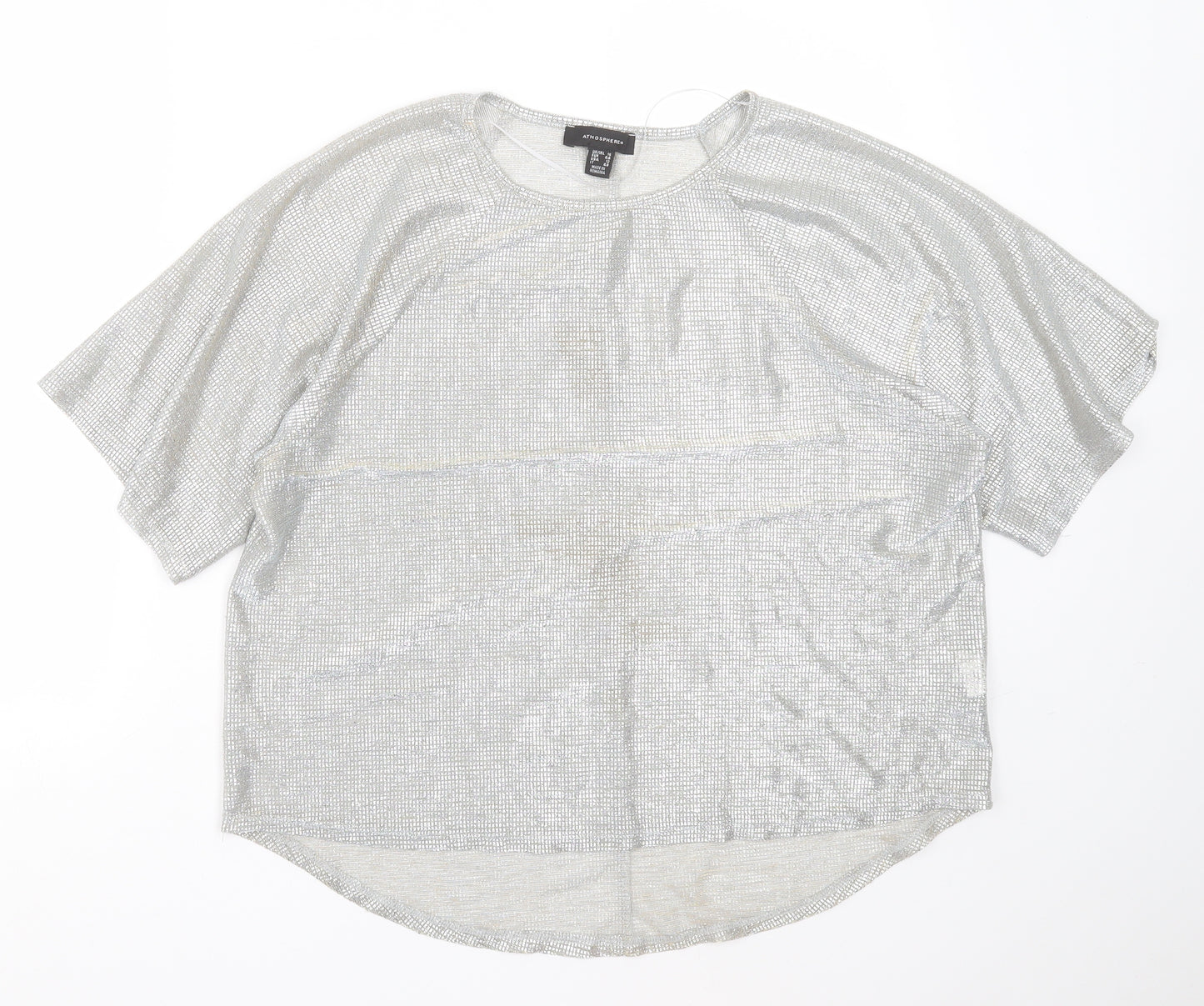 Primark Womens Silver Check Polyester Basic Blouse Size 16 Round Neck