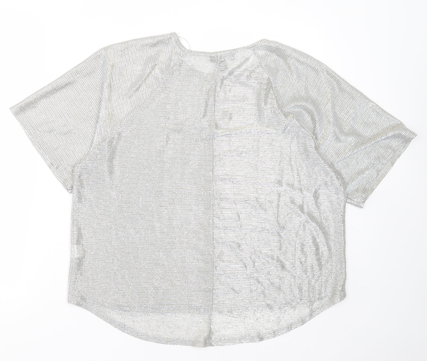 Primark Womens Silver Check Polyester Basic Blouse Size 16 Round Neck
