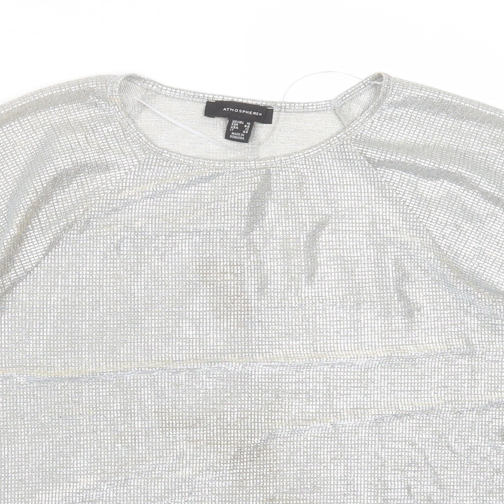 Primark Womens Silver Check Polyester Basic Blouse Size 16 Round Neck
