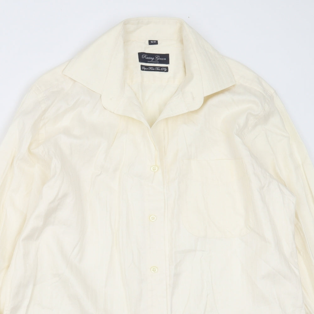 Racing Green Mens Ivory Striped Cotton  Button-Up Size 16 Collared Button
