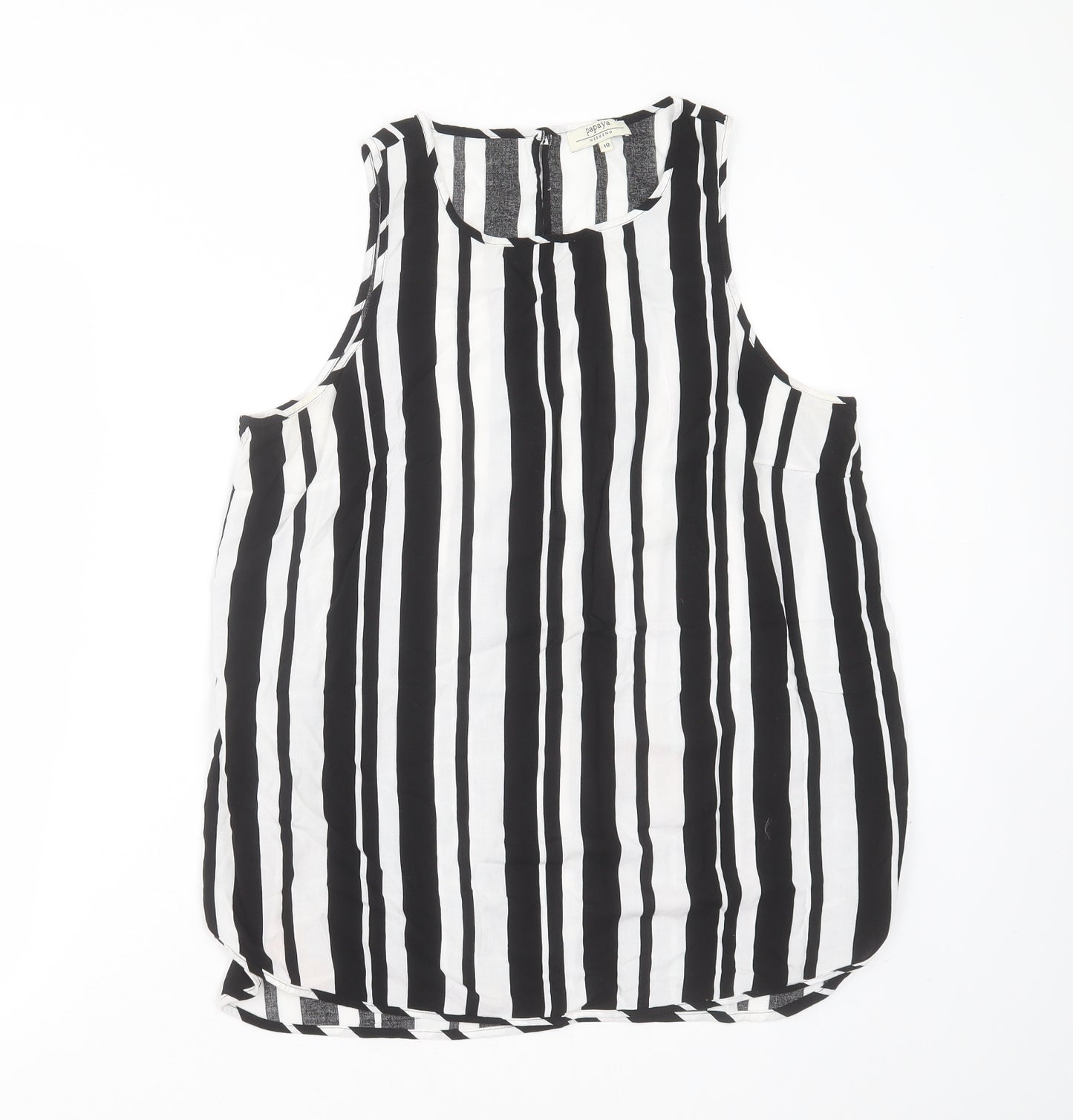 Papaya Womens Black Striped Viscose Basic Blouse Size 18 Round Neck