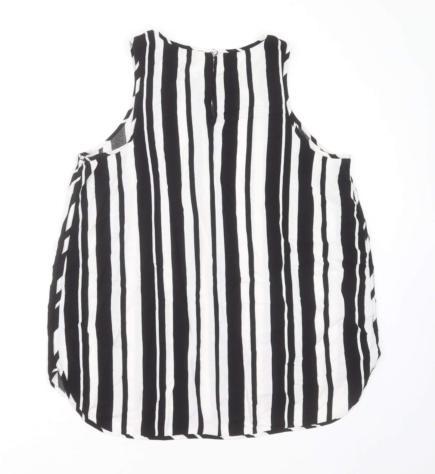 Papaya Womens Black Striped Viscose Basic Blouse Size 18 Round Neck