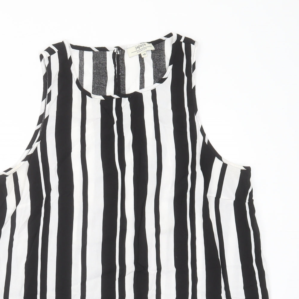 Papaya Womens Black Striped Viscose Basic Blouse Size 18 Round Neck
