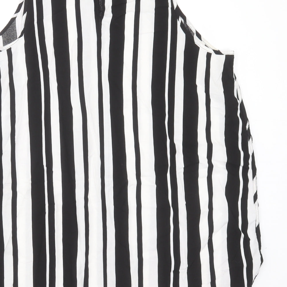 Papaya Womens Black Striped Viscose Basic Blouse Size 18 Round Neck