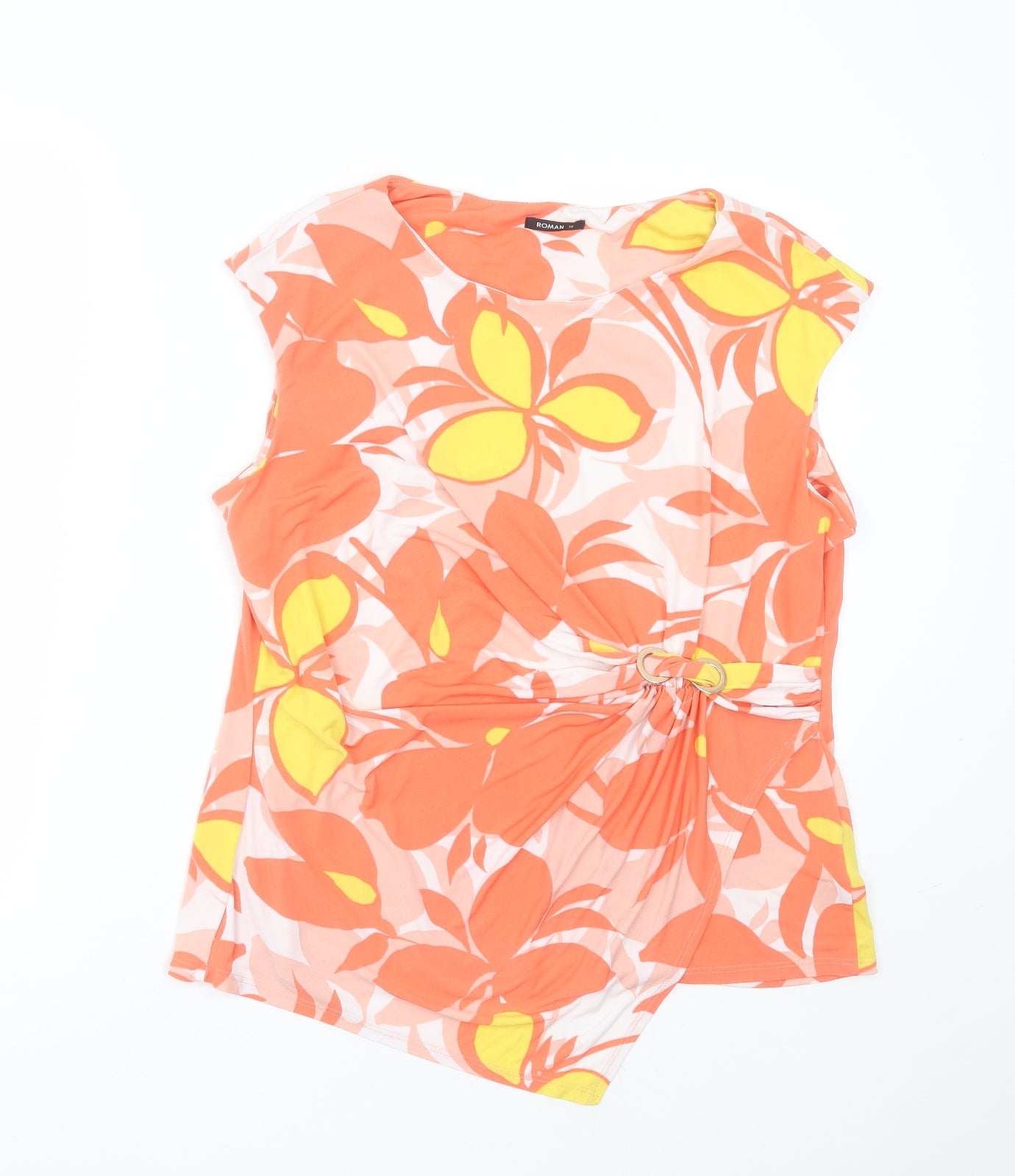 Roman Womens Orange Geometric Polyester Basic Blouse Size 18 Round Neck