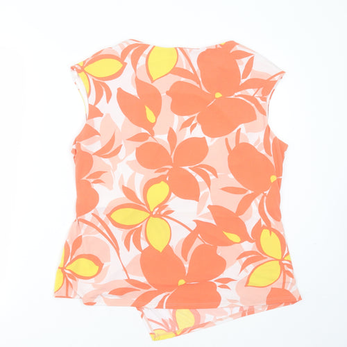 Roman Womens Orange Geometric Polyester Basic Blouse Size 18 Round Neck