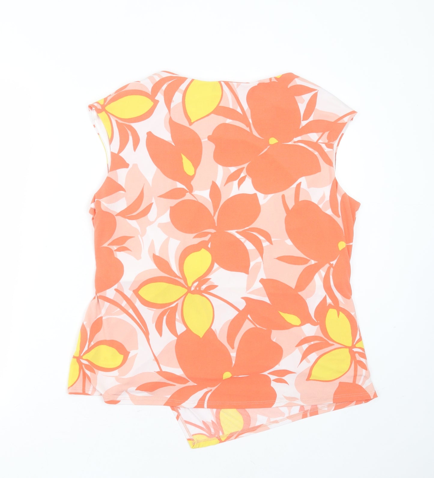 Roman Womens Orange Geometric Polyester Basic Blouse Size 18 Round Neck