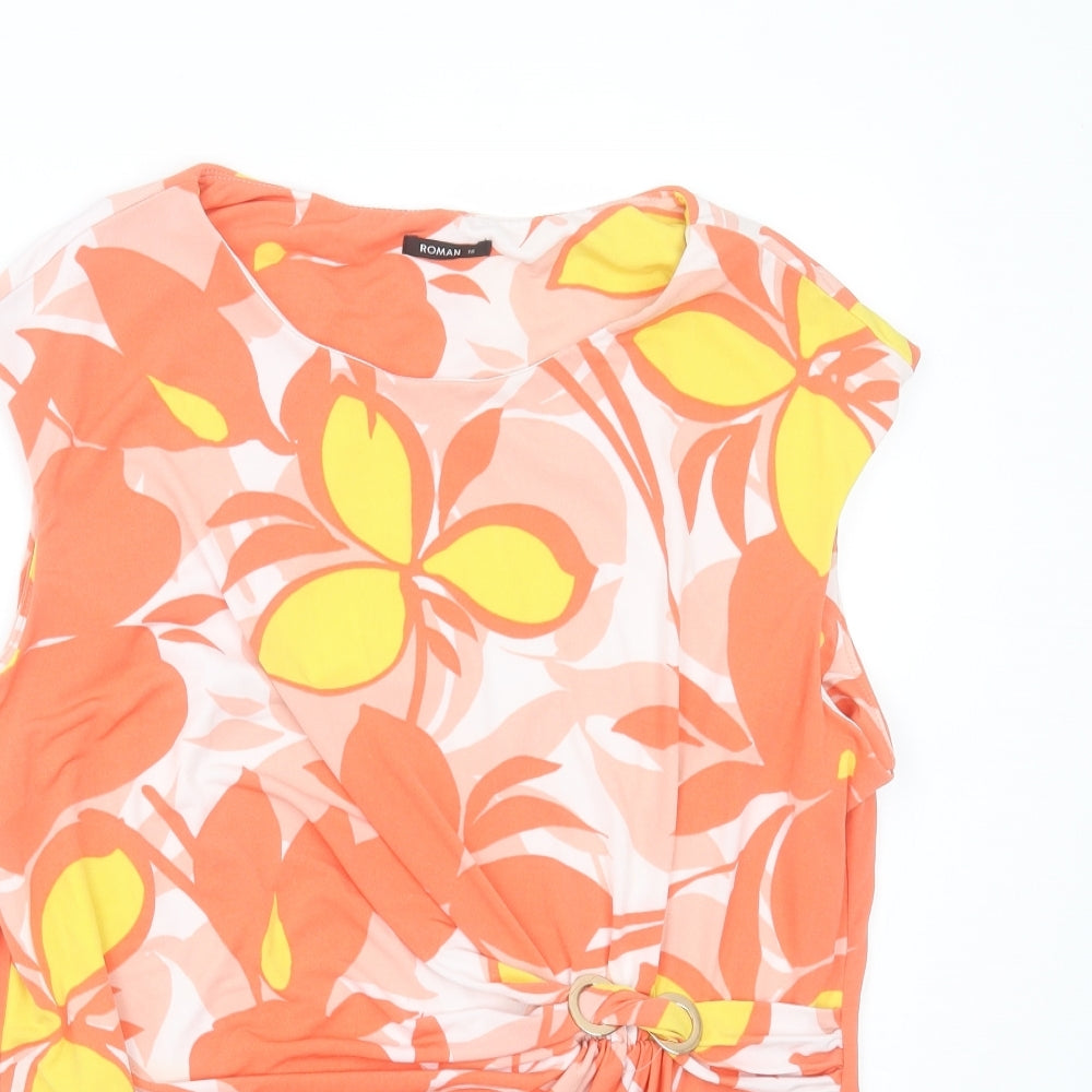 Roman Womens Orange Geometric Polyester Basic Blouse Size 18 Round Neck