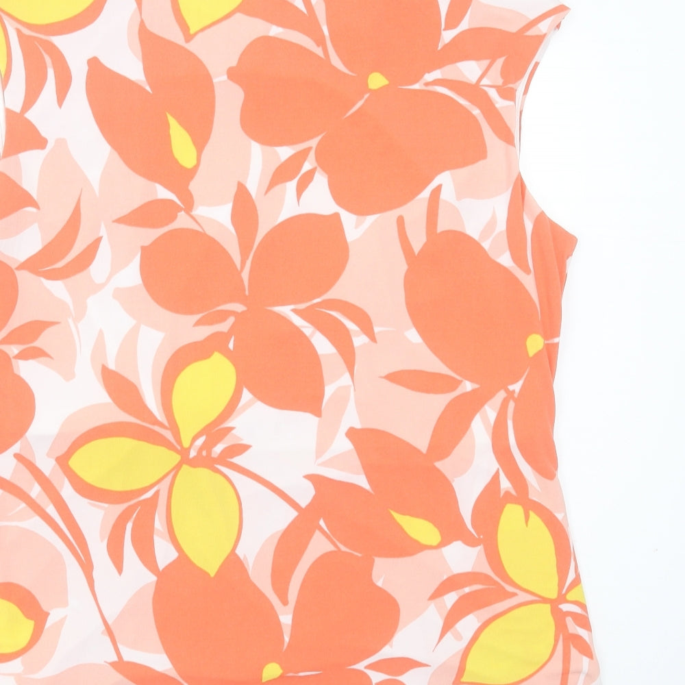 Roman Womens Orange Geometric Polyester Basic Blouse Size 18 Round Neck