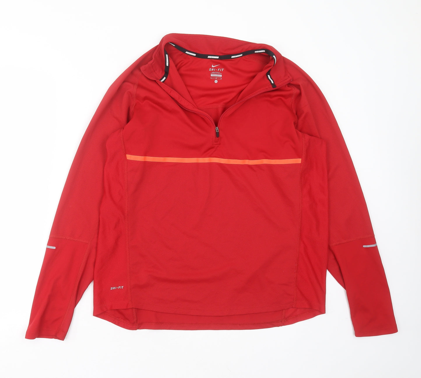 Dri Fit Mens Red  Polyester Pullover Casual Size L Round Neck