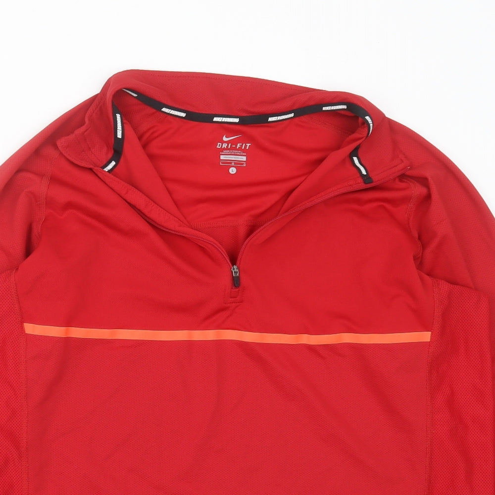 Dri Fit Mens Red  Polyester Pullover Casual Size L Round Neck