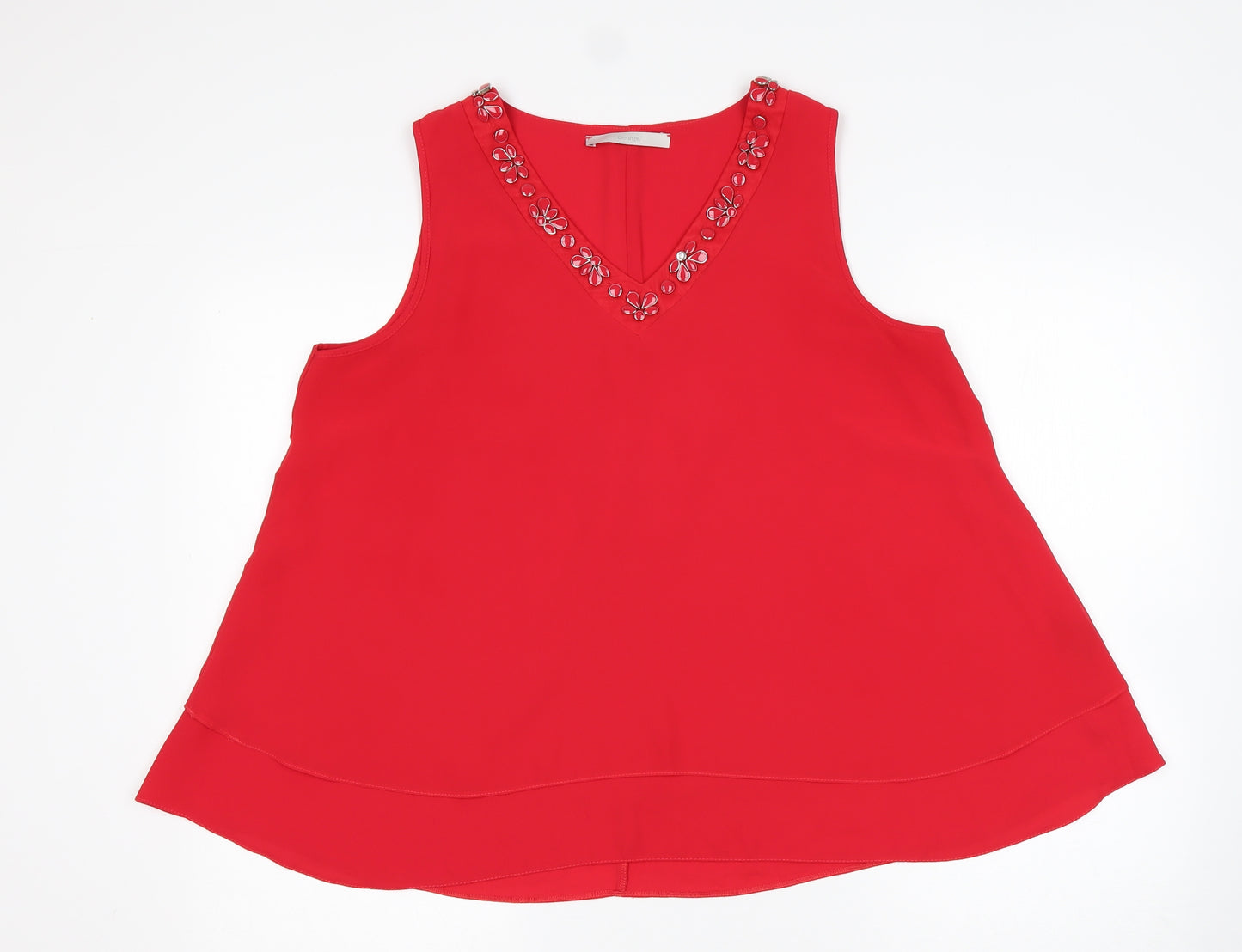 George Womens Red  Polyester Basic Blouse Size 14 V-Neck