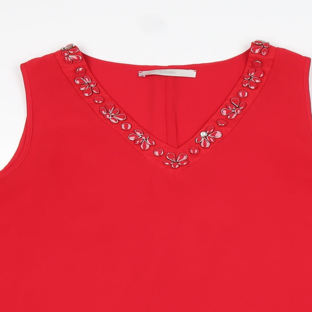 George Womens Red  Polyester Basic Blouse Size 14 V-Neck