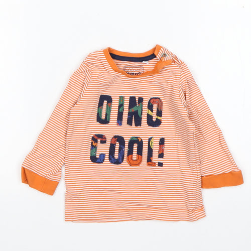BlueZoo Boys Orange Striped Cotton Basic T-Shirt Size 12-18 Months Round Neck