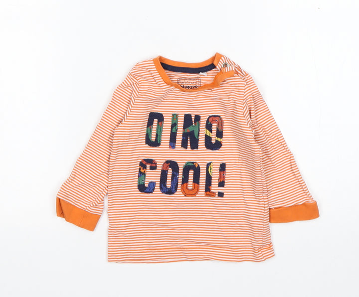 BlueZoo Boys Orange Striped Cotton Basic T-Shirt Size 12-18 Months Round Neck