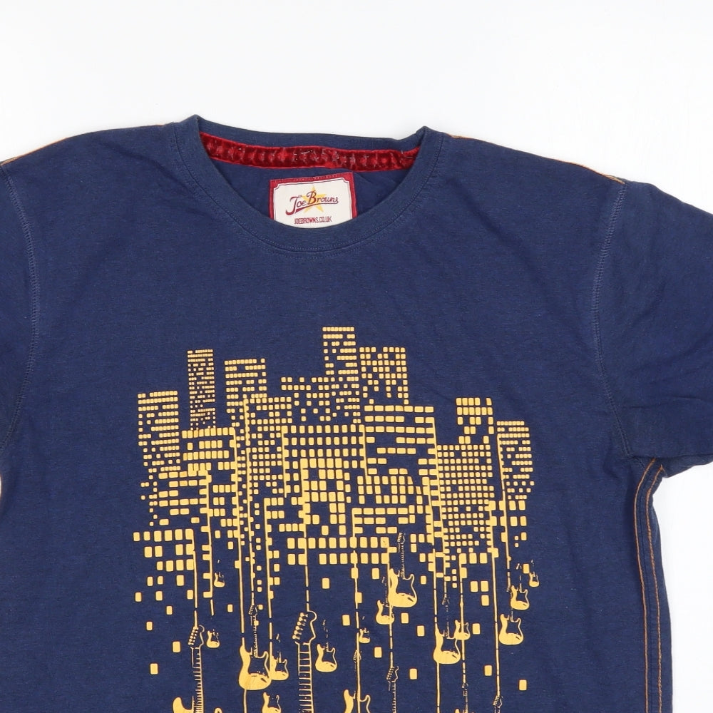 Joe Browns Mens Blue  Cotton  T-Shirt Size S Round Neck