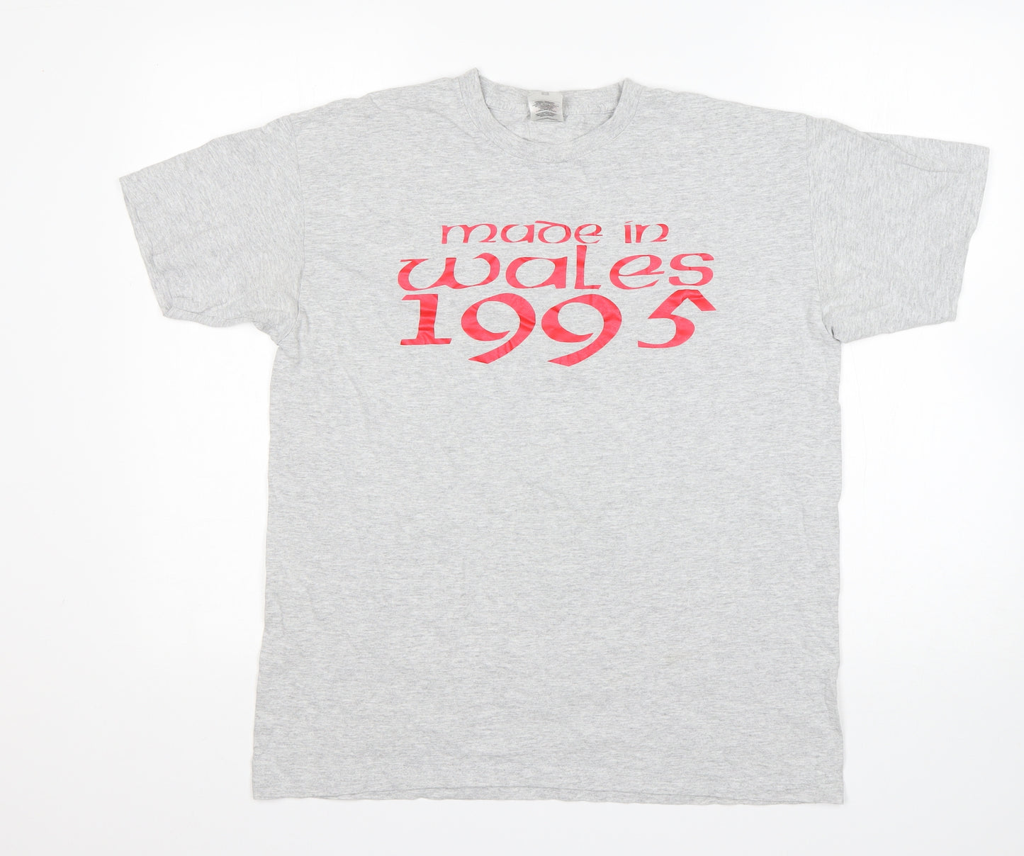 Fruit of the Loom Mens Grey  Cotton  T-Shirt Size M Round Neck  - Made In wales 1995