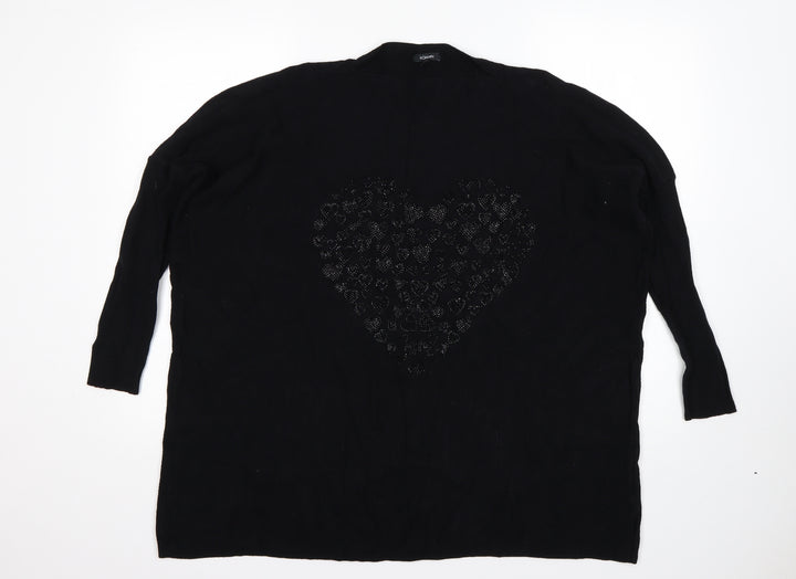 Roman Womens Black Round Neck Pullover Jumper Size M
