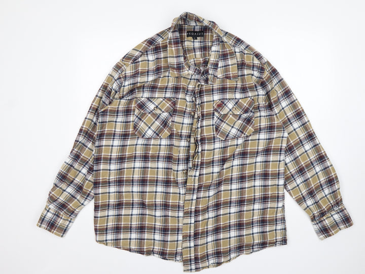 Pegasus Mens Multicoloured Plaid Cotton  Button-Up Size XL Collared