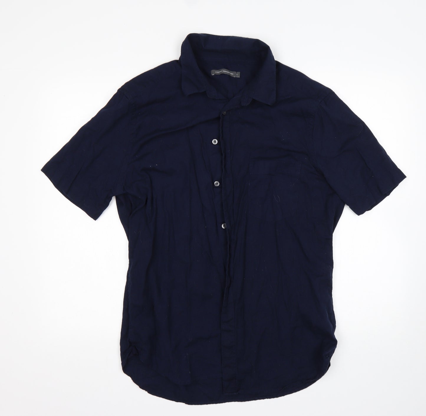 French Connection Mens Blue  Cotton  Button-Up Size L Collared