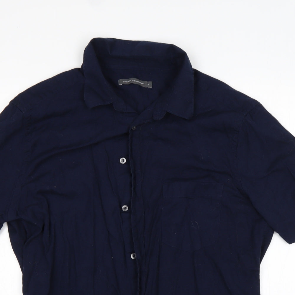 French Connection Mens Blue  Cotton  Button-Up Size L Collared