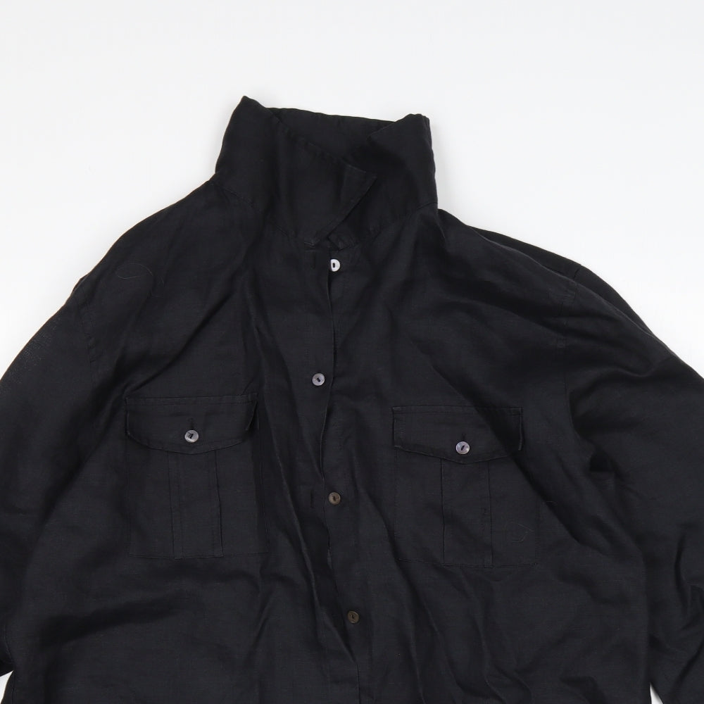 Atmosphere Womens Black  Ramie Basic Button-Up Size 14 Collared