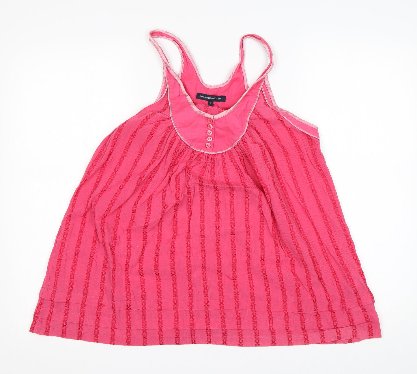 French Connection Womens Pink Striped Cotton Basic Tank Size 12 Round Neck