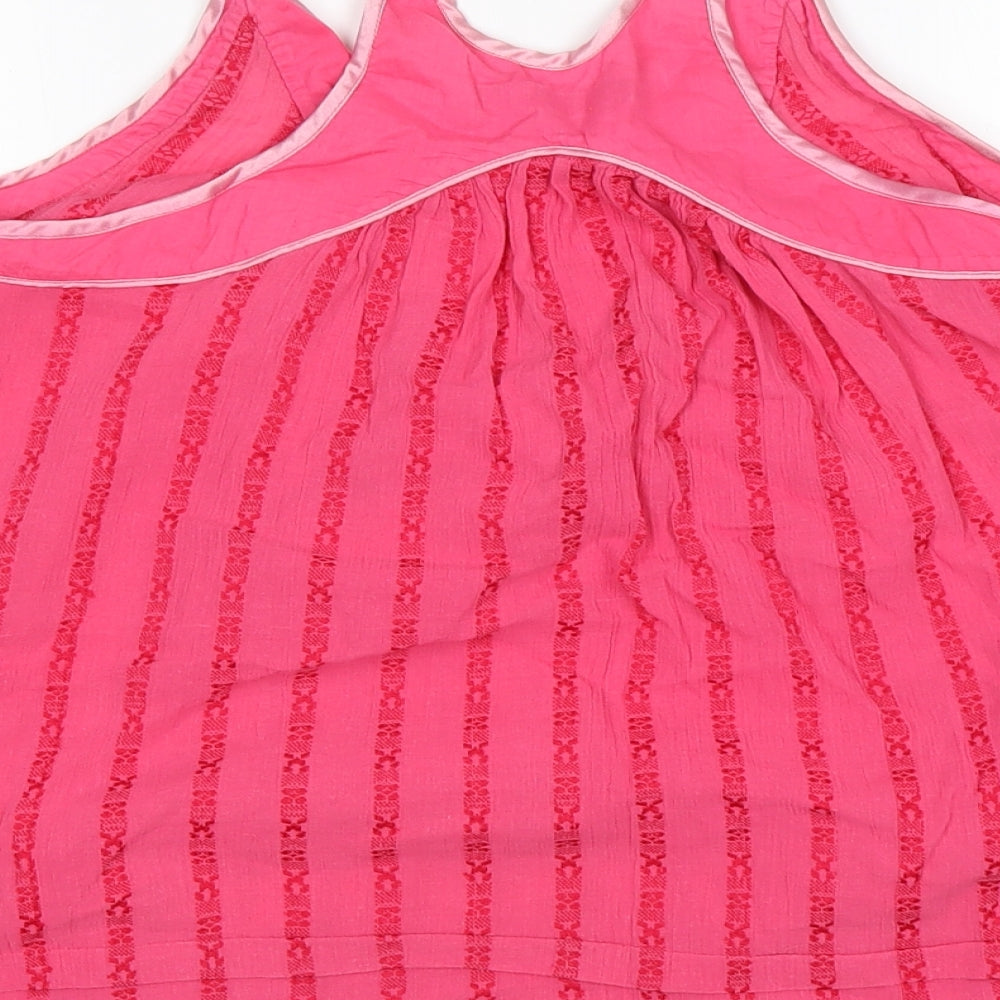 French Connection Womens Pink Striped Cotton Basic Tank Size 12 Round Neck