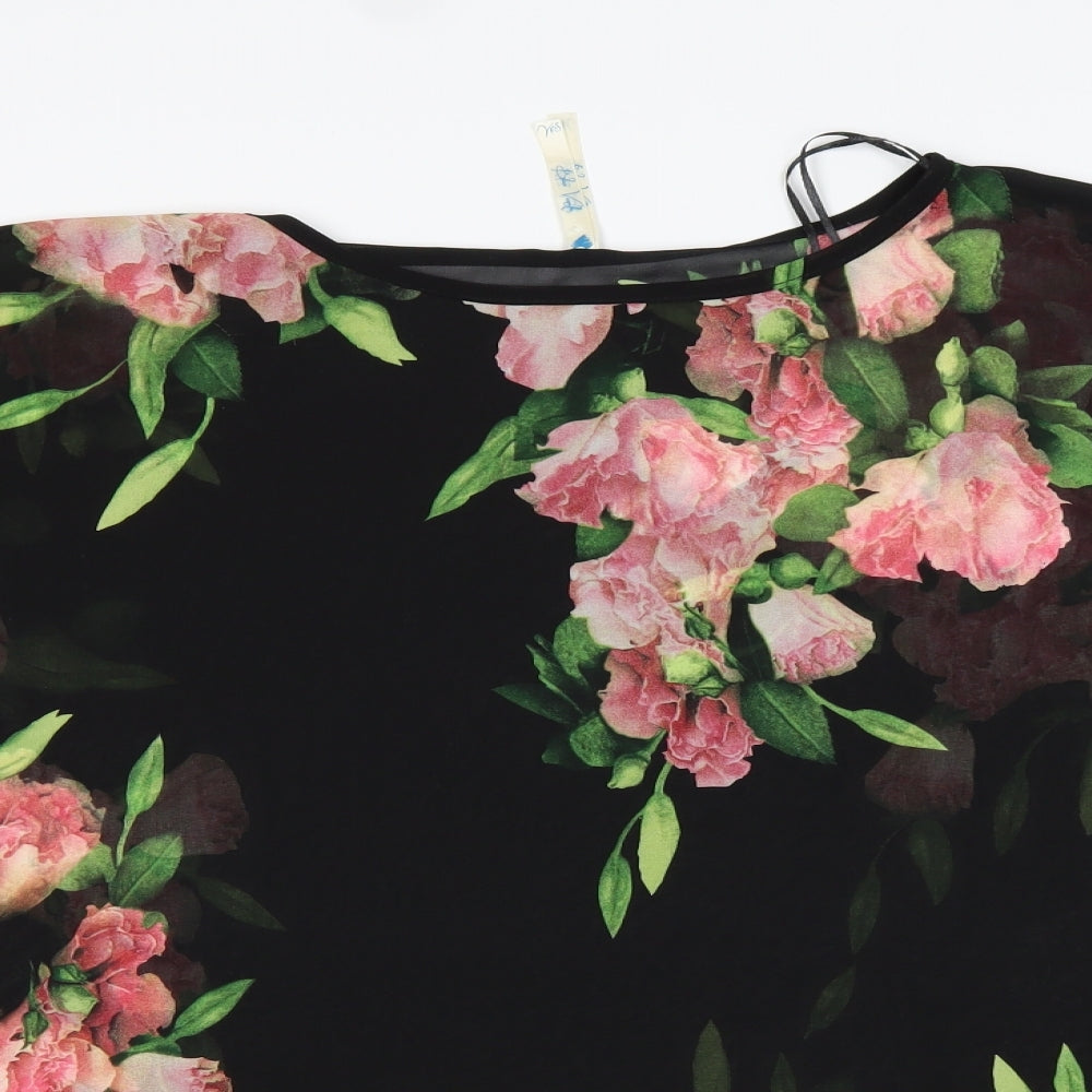 Blue Vanilla Womens Multicoloured Floral Polyester Basic Blouse Size S Round Neck