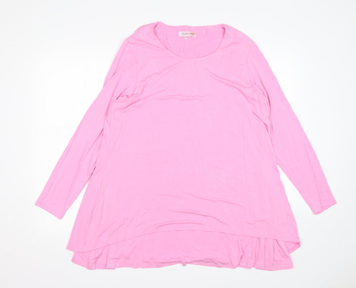 Michele Hope Womens Pink Viscose Basic T-Shirt Size 14 Round Neck