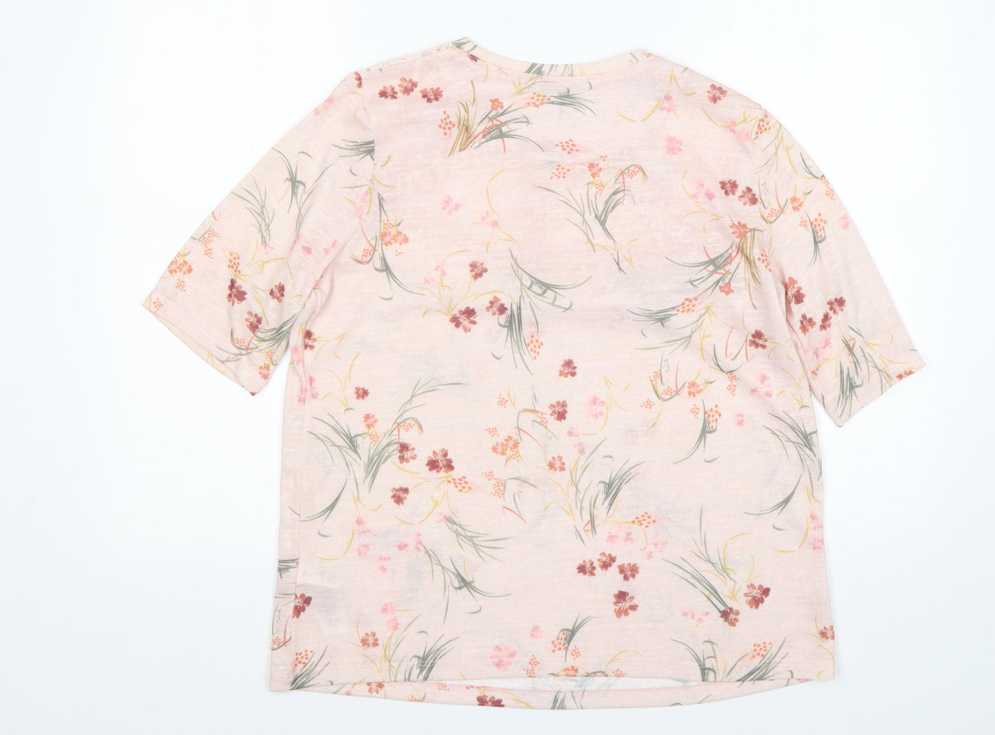 Per Una Womens Multicoloured Floral Cotton Basic T-Shirt Size 14 Round Neck