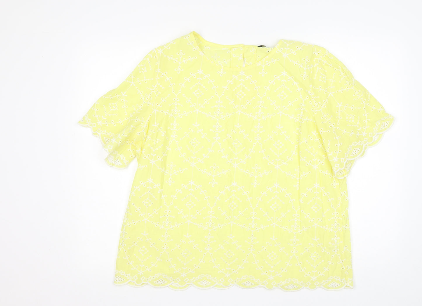George Womens Yellow Floral Cotton Basic Blouse Size 16 Round Neck