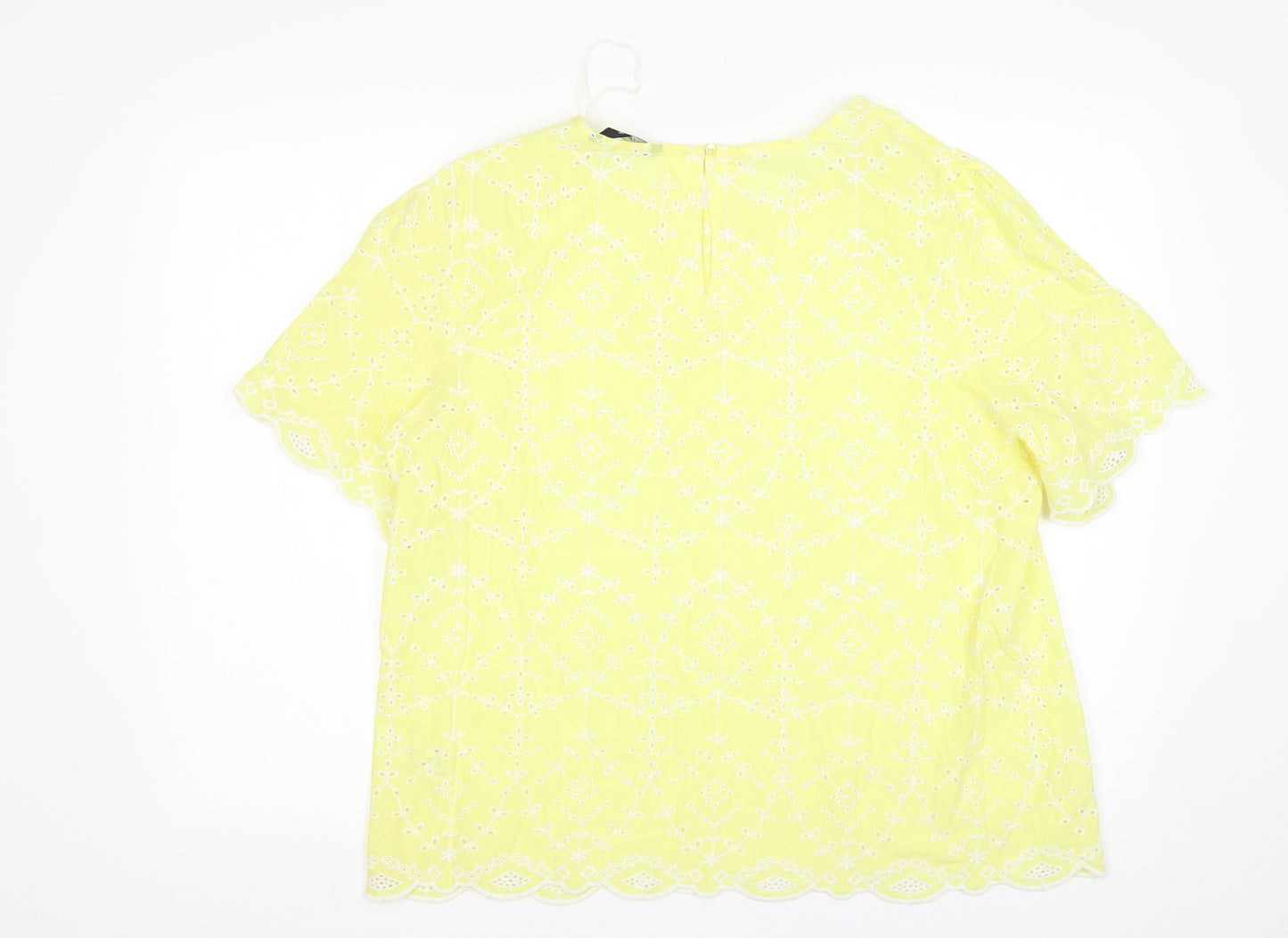 George Womens Yellow Floral Cotton Basic Blouse Size 16 Round Neck