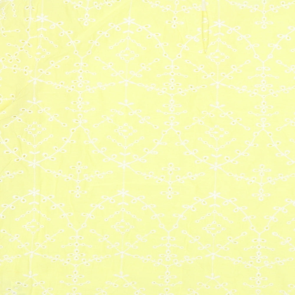 George Womens Yellow Floral Cotton Basic Blouse Size 16 Round Neck