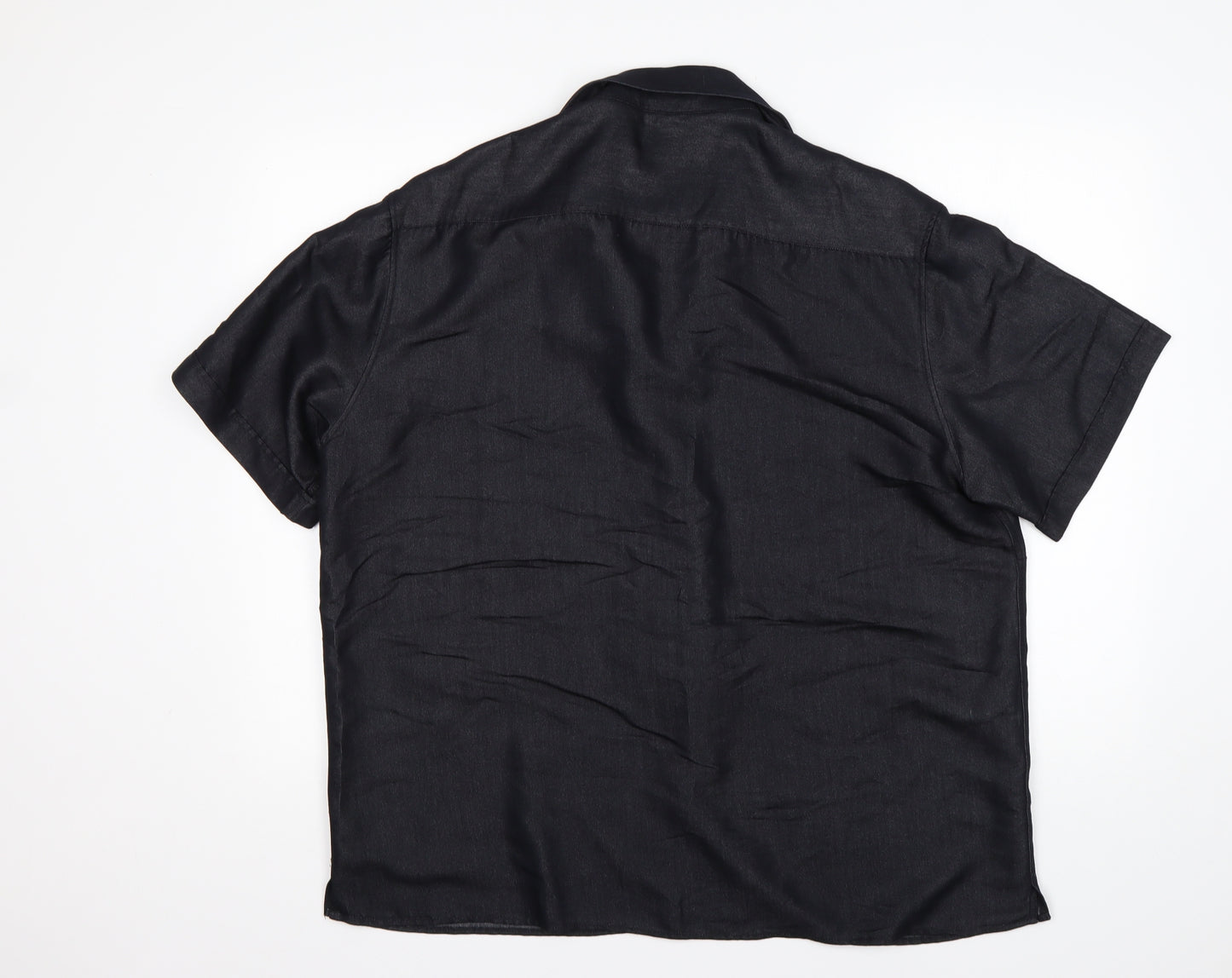 Fascino Mens Black  Viscose  Button-Up Size L Collared