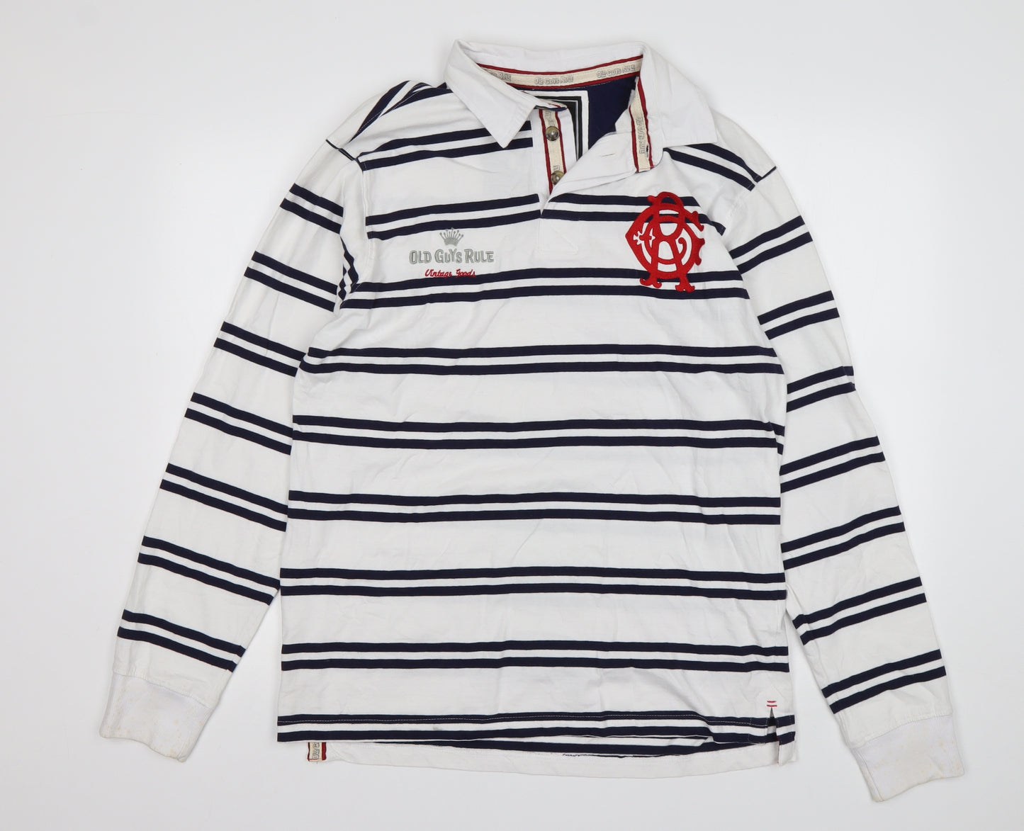 Old Guys Rule Mens Multicoloured Striped Cotton  Polo Size M Collared