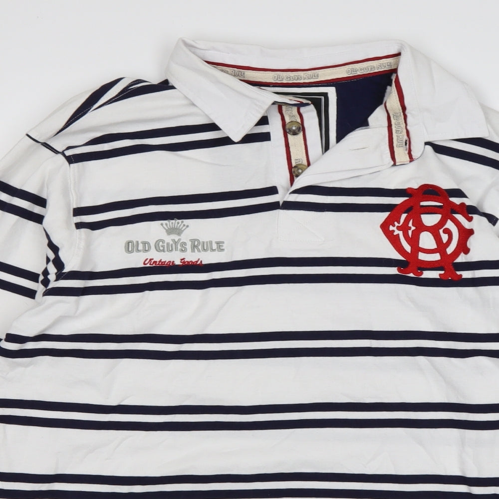 Old Guys Rule Mens Multicoloured Striped Cotton  Polo Size M Collared