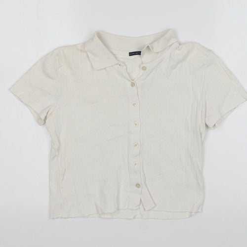 Brandy Melville Womens White  Cotton Basic Button-Up Size 10 Collared