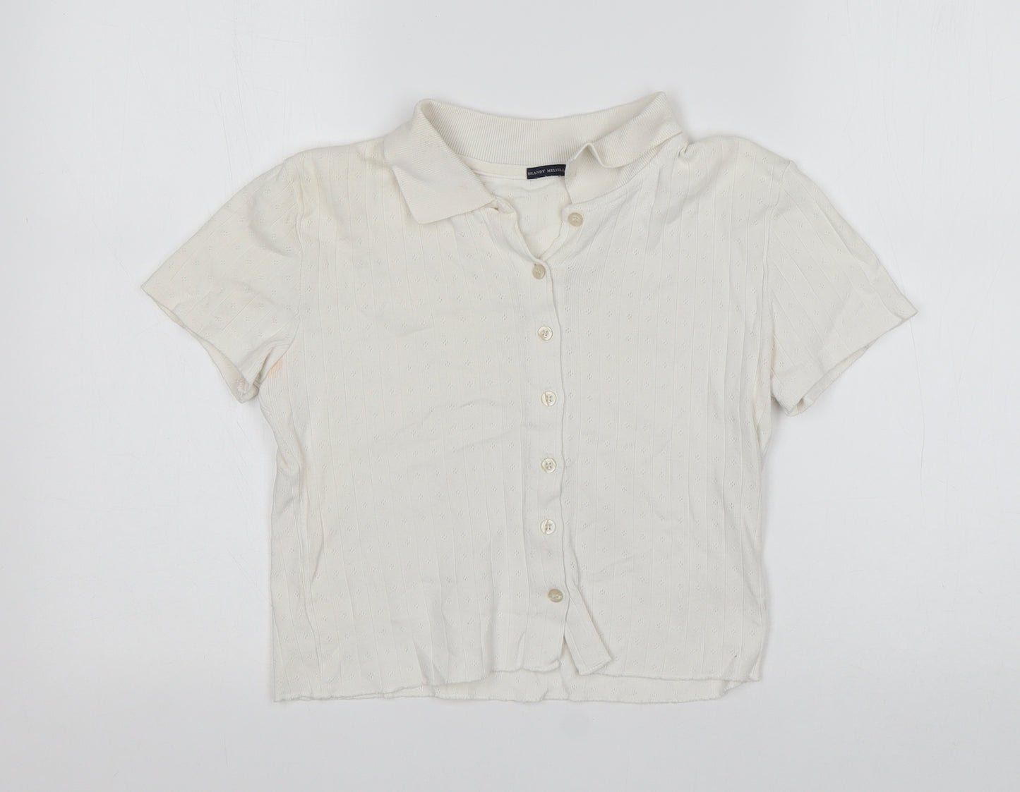 Brandy Melville Womens White  Cotton Basic Button-Up Size 10 Collared